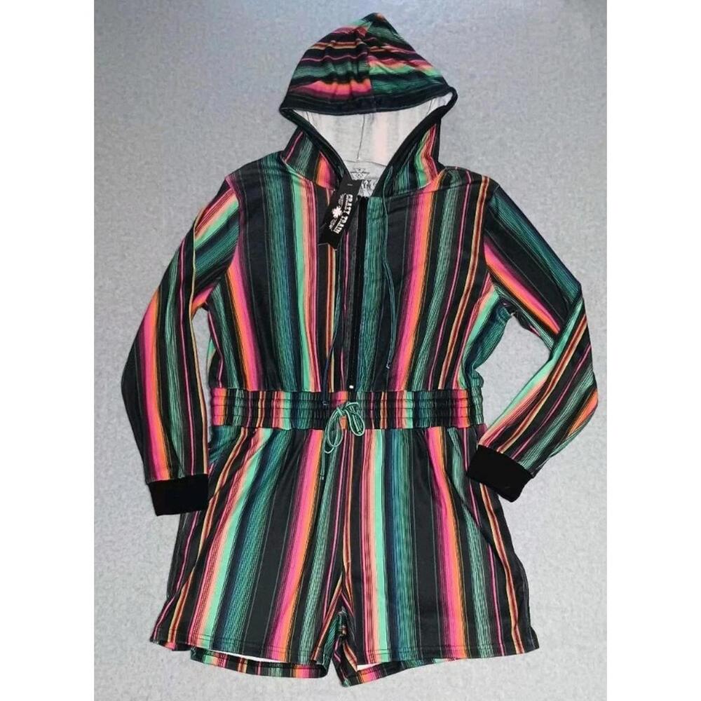Crazy Train Multi-Color Striped Hooded Romper